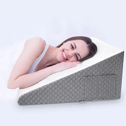 Belro Triangle Memory Foam Wedge Pillow for sleeping, ergonomic design, white fabric cover, ideal for neck and back support.