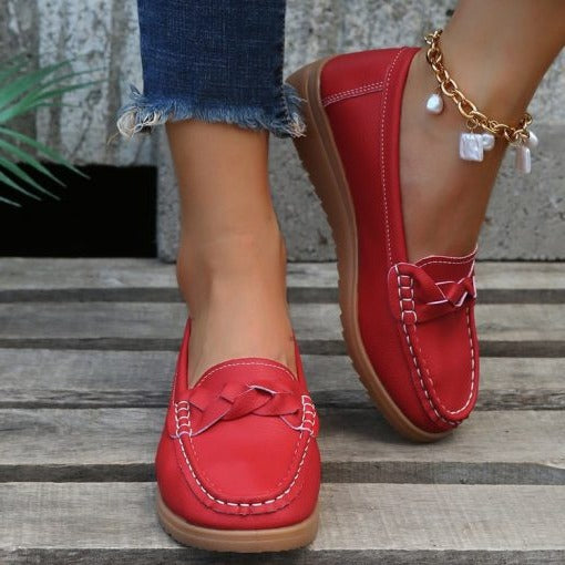 Belro women's soft leather slip-on walking loafers showing smooth leather upper and comfortable slip-on design.