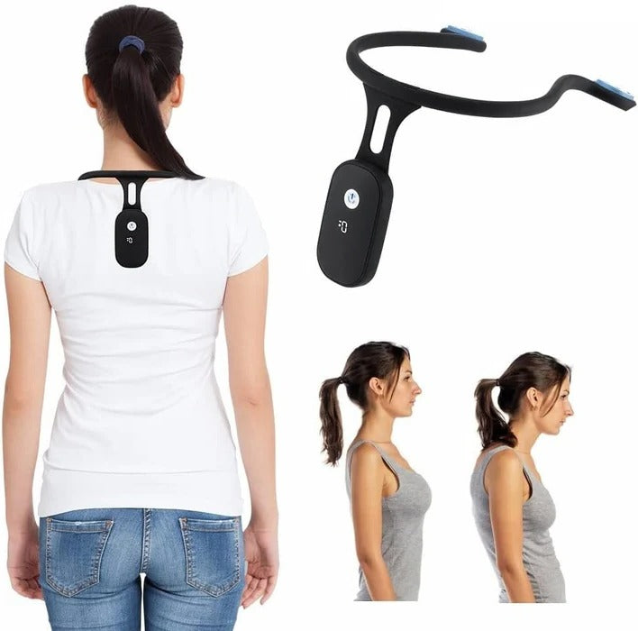 Belro Smart Posture Corrector and Neck Hump Straightener worn over clothing, designed to improve posture for adults and kids.