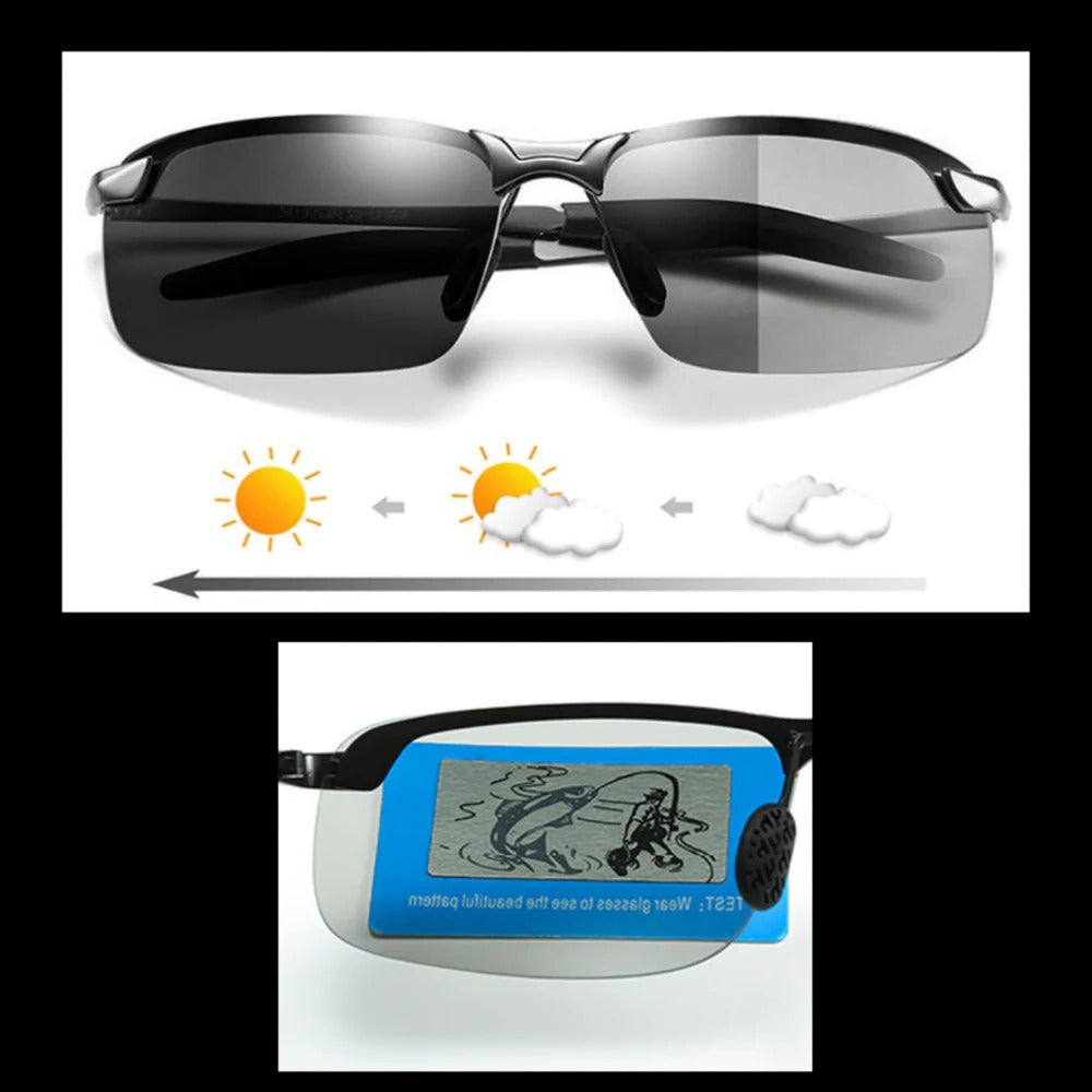 Photochromic UV sunglasses for men by Belro, featuring stylish design and adaptive lenses for versatile outdoor use.