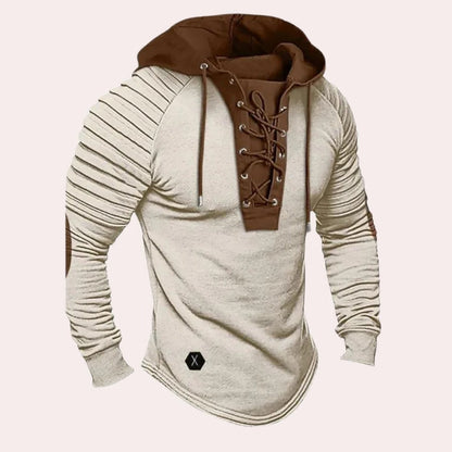 Belro men's modern sweatshirt with hood and lace-up closure, casual activewear clothing for men.