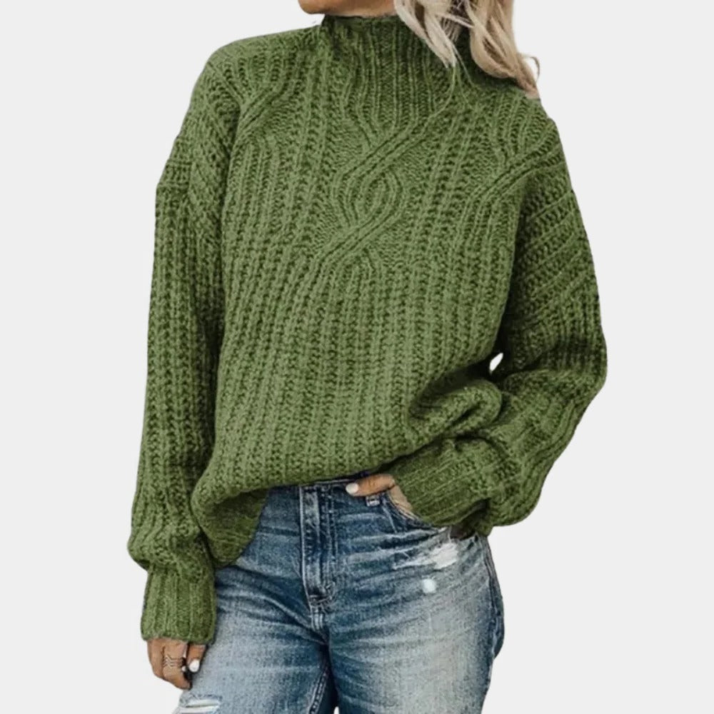 Soft knitted women's sweater by Belro featuring a cozy, textured design in a neutral color, perfect for casual wear.