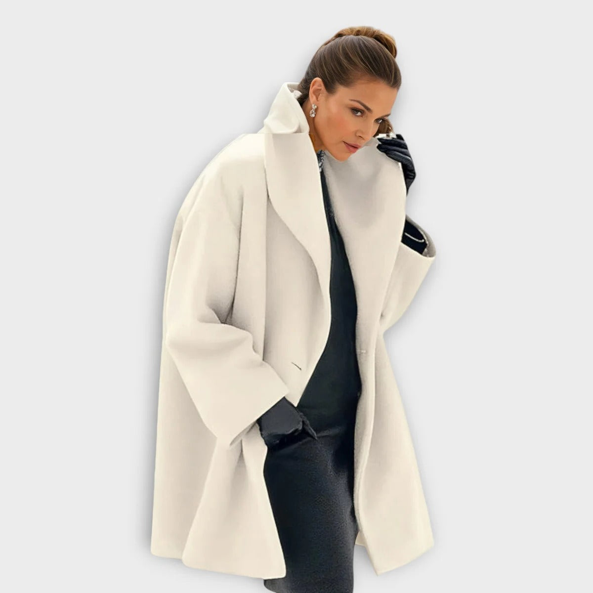 Belro women's windproof wool coat featuring a stylish, cozy design with a tailored fit and classic collar for cold weather.