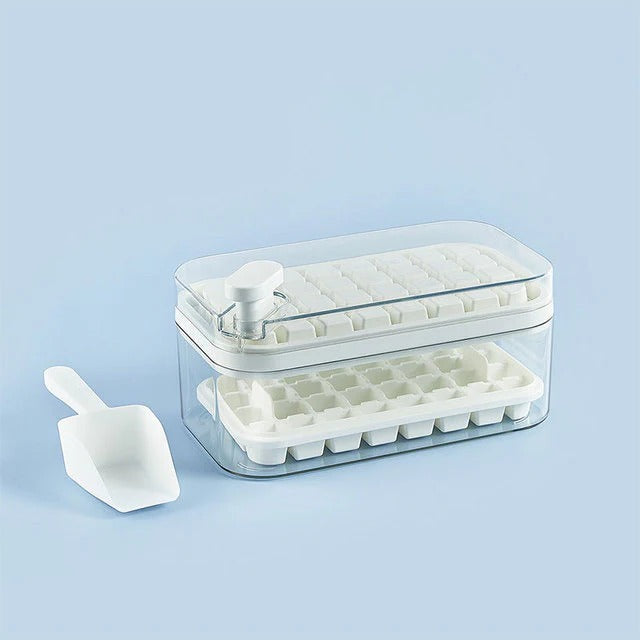 Belro One-Click Ice Tray System for kitchen use, showing the tray with ice cubes and easy-release mechanism.