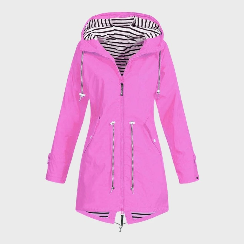 Belro women's long rain jacket outdoors, waterproof waterproof jacket with hood, lightweight and stylish for rainy weather.