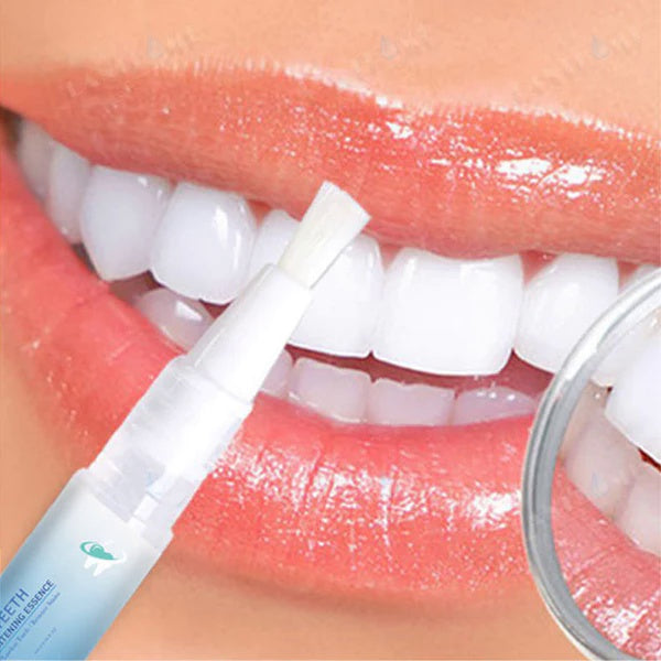 Belro Teeth Whitening Essence Pen for oral care, featuring a sleek white pen with a brush tip for brightening teeth.