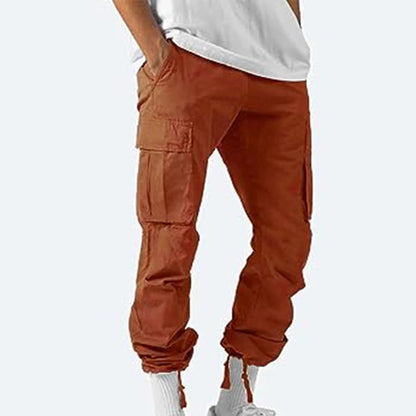 Belro men's cargo pants with multiple pockets, made from durable fabric, shown on a model in a casual outdoor setting.