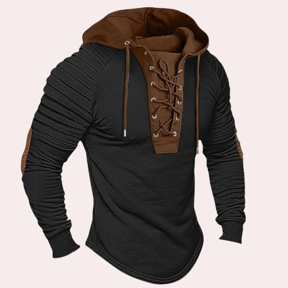 Belro men's modern sweatshirt with hood and lace-up closure, featuring a stylish activewear design and comfortable fit.