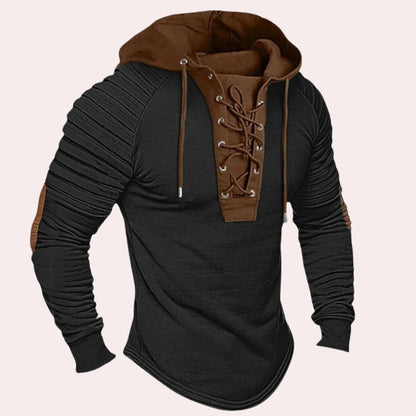 Belro men's modern sweatshirt with hood and lace-up closure, featuring a stylish activewear design and comfortable fit.