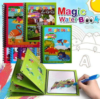 Belro Magic Water Drawing Book for kids, featuring colorful illustrations and reusable water pen for creative fun.