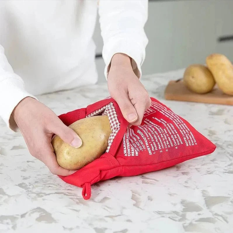 Belro microwave potato bag for easy cooking, made of heat-resistant fabric, designed for evenly heating potatoes in the microwave.