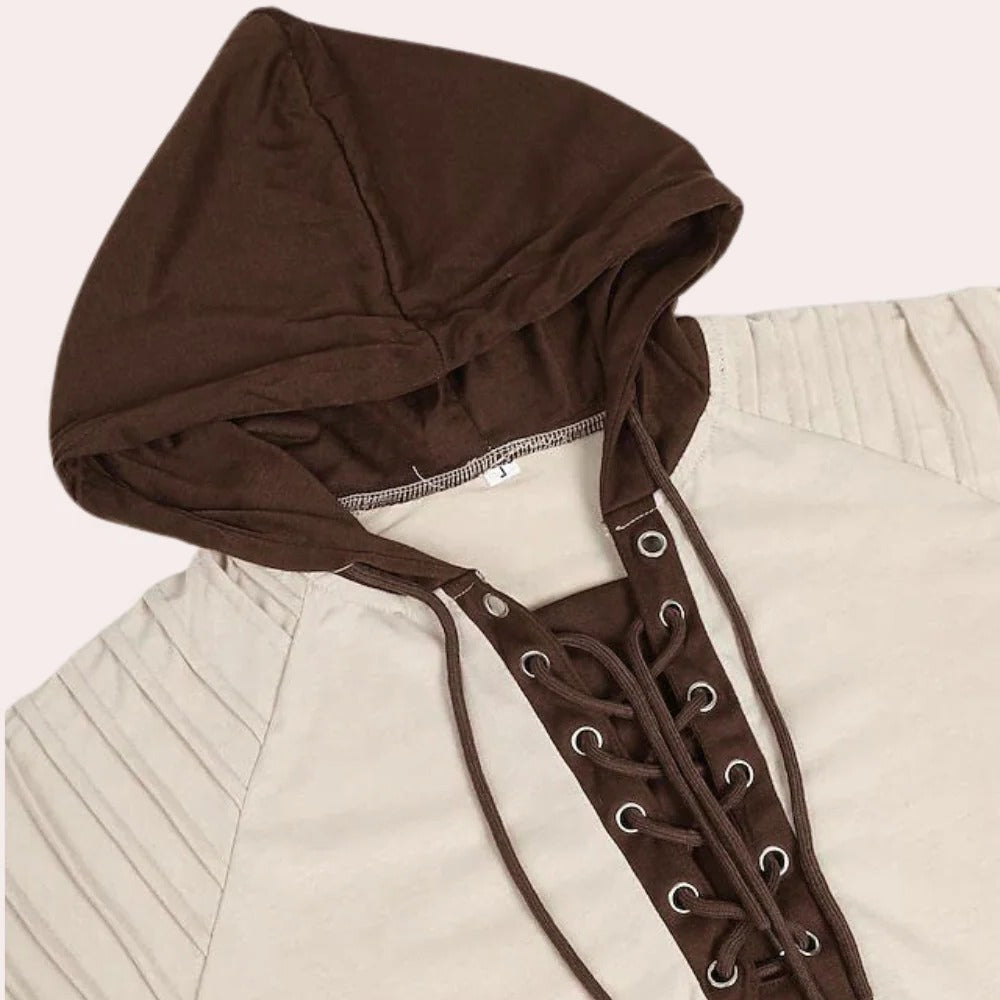 Belro men's modern sweatshirt with lace-up closure and hood, featuring a stylish activewear design and comfortable fit.