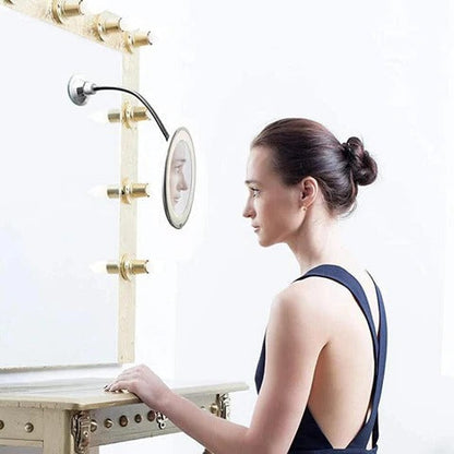 Belro LED 10x magnifying mirror for makeup and beauty, with bright illumination and chrome finish, ideal for detailed grooming.