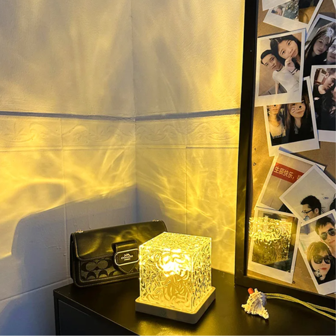 Belro sleep aid lamp with soft glow, designed for health and beauty relaxation, shown emitting gentle light on a bedside table.