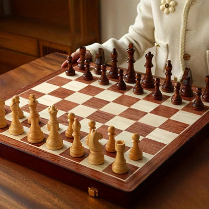 Belro wooden chess set with carved chess pieces and a classic wooden board for strategic gameplay and family fun.