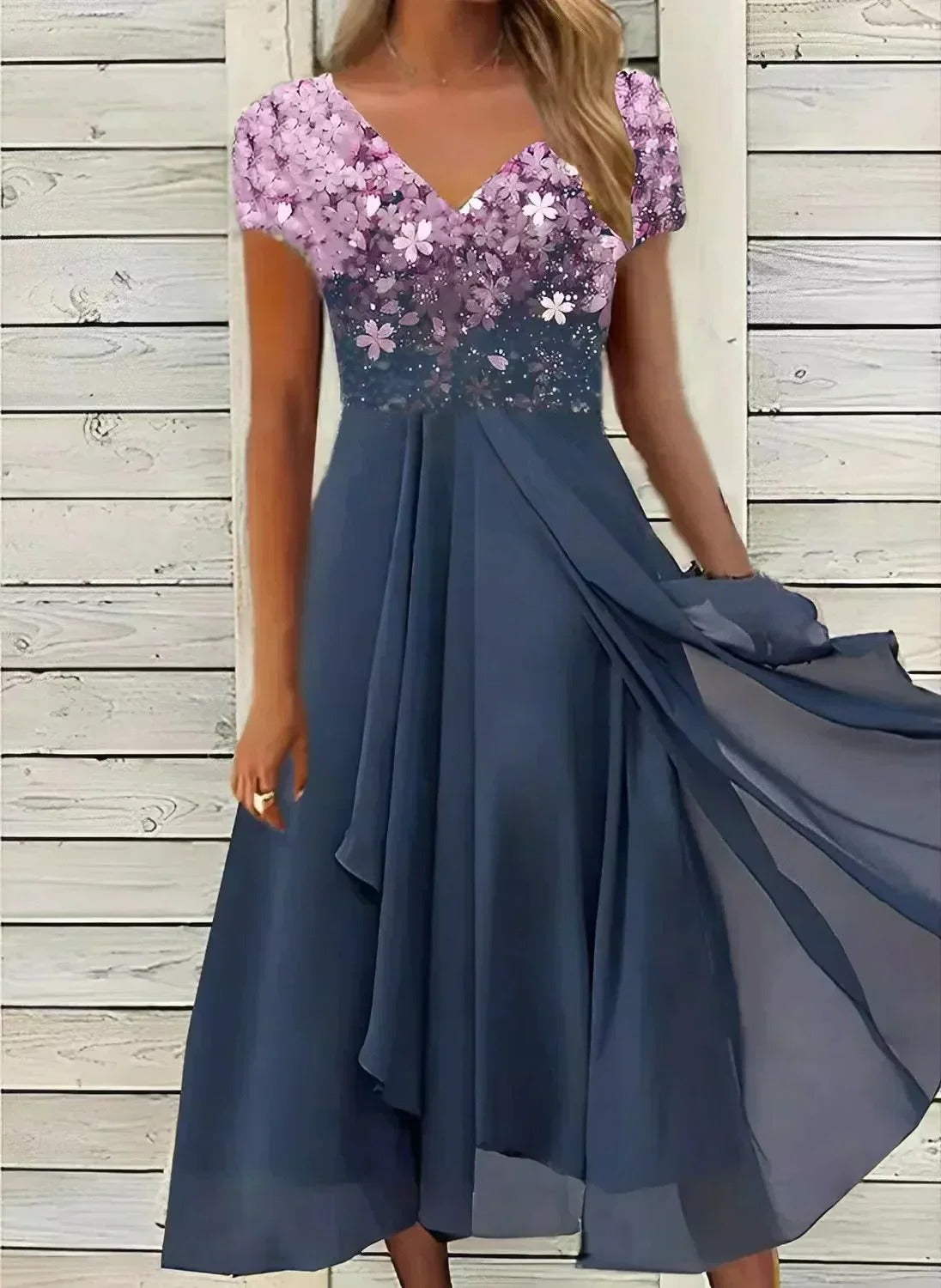 Elegant women's chiffon party dress by Belro featuring a flowy design and stylish silhouette for special occasions.