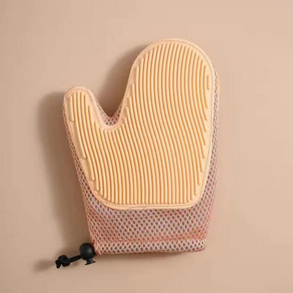 Belro 2-in-1 cat grooming glove with textured side for brushing and soothing side for pet grooming.