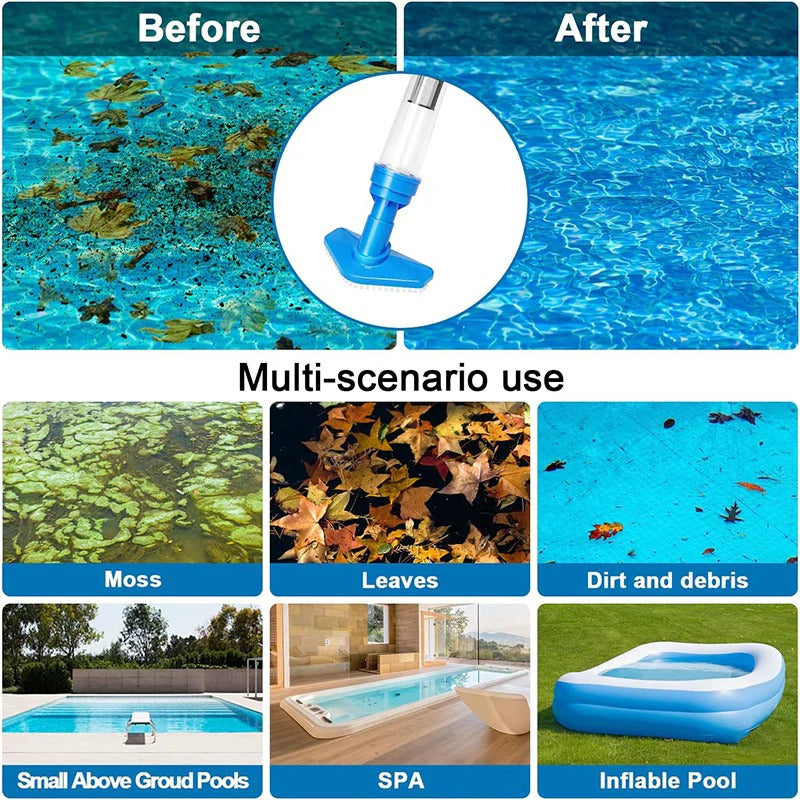 Belro 3-in-1 cordless rechargeable pool vacuum cleaner with flexible hose and detachable cleaning head for outdoor pool maintenance.