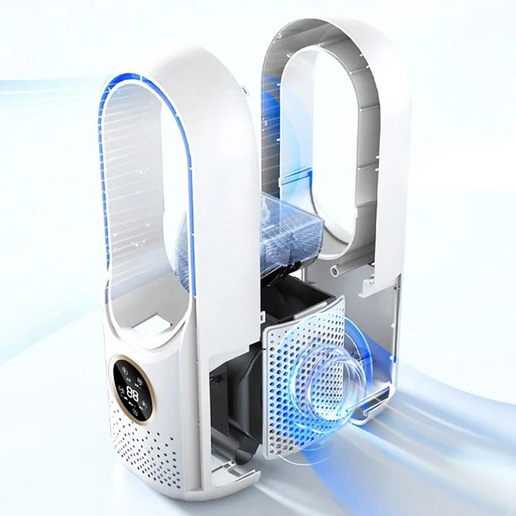 Belro blade-free silent portable air conditioner for home and office, compact design with vents and control panel visible.