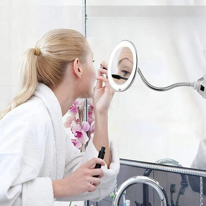 Belro LED 10x magnifying mirror for makeup and beauty, with built-in LED lights for enhanced close-up reflection.