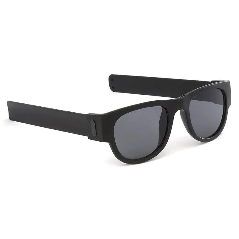 Belro folding slap sunglasses with black frames and dark lenses, designed as stylish eyewear accessories.
