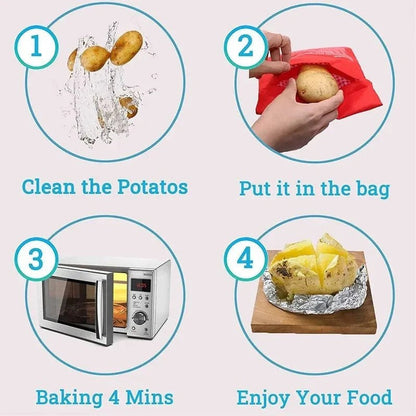 Belro microwave potato bag made of fabric, designed for safely cooking potatoes in the microwave, with a soft, heat-resistant exterior.