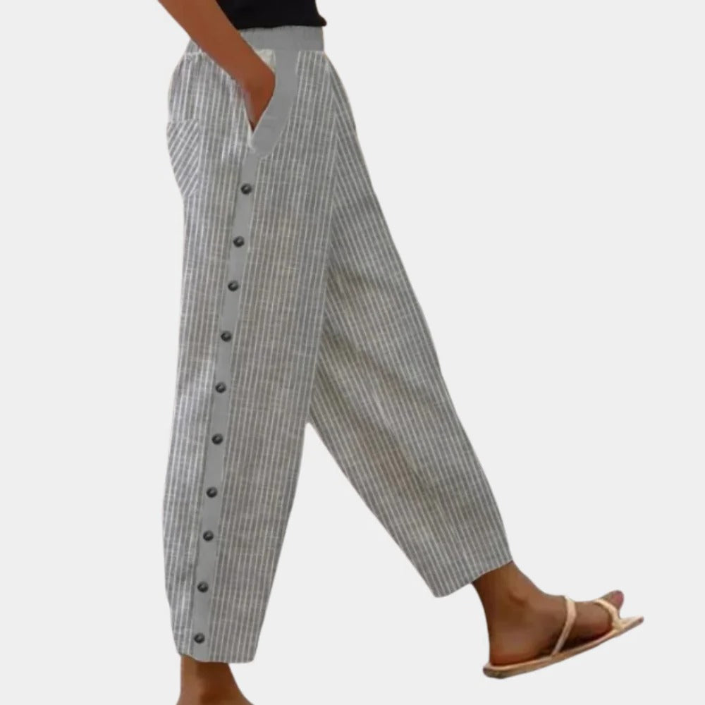Belro stylish chic striped women's trousers with a tailored fit, featuring bold vertical stripes and a modern, fashionable design.