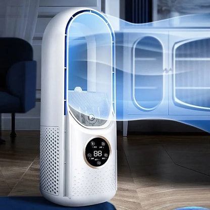 Belro blade-free silent portable air conditioner for home and office, compact design with digital control panel and air vents.