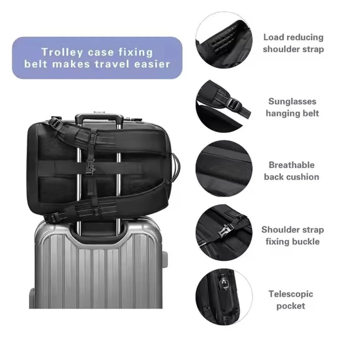 Belro vacuum travel backpack with compression clothing, showing its sleek design and multiple compartments for organized packing.