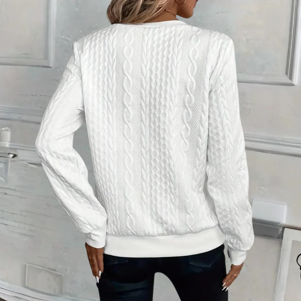 Soft and casual textured Belro women's sweater with a cozy knit design, featuring a relaxed fit and neutral color.