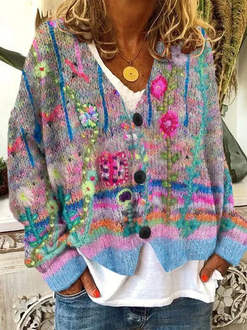 Belro retro women's cardigan featuring vintage-inspired automotive design with knit fabric and button details.