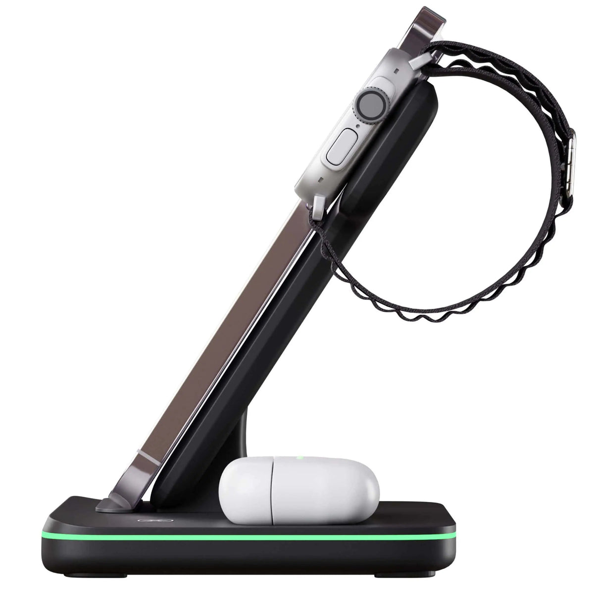 Belro 3-in-1 Apple charger dock with multiple charging ports and sleek design for iPhone, Apple Watch, and AirPods.