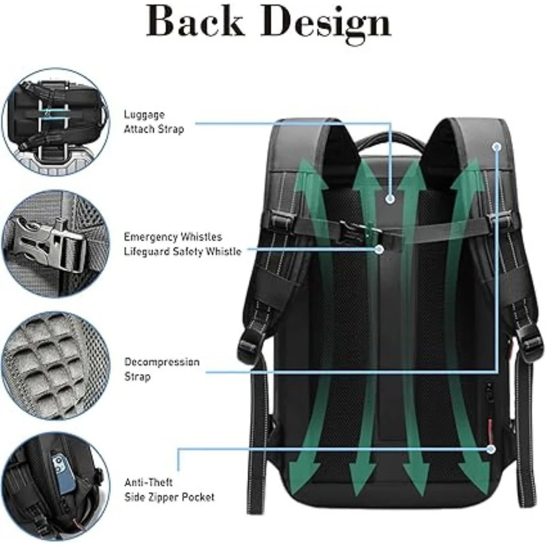 Belro vacuum travel backpack with compression clothing, showing sleek design and compact storage features for efficient packing.