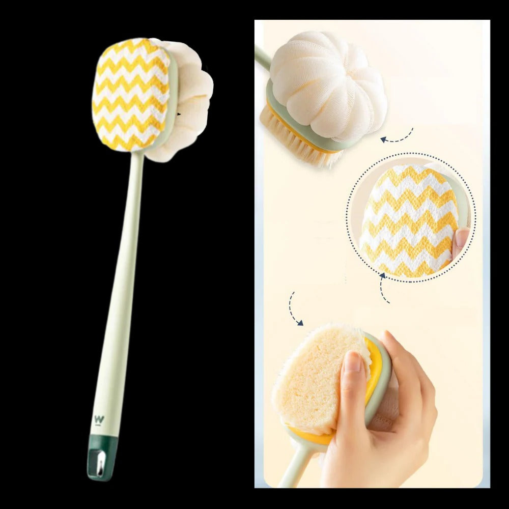 Belro exfoliating body scrubber bath brush with ergonomic handle and soft bristles for gentle skin exfoliation.