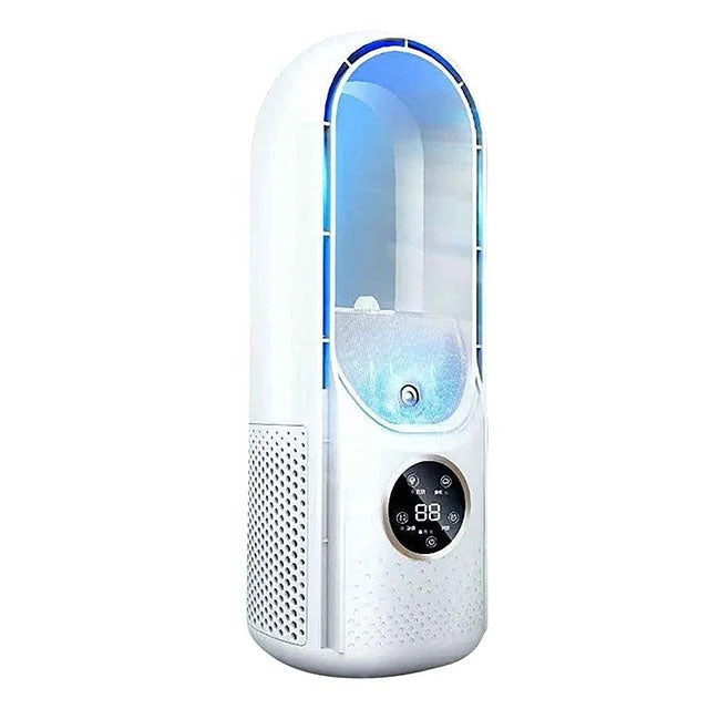 Belro blade-free silent portable air conditioner for home and office, compact design with digital display and adjustable vents.