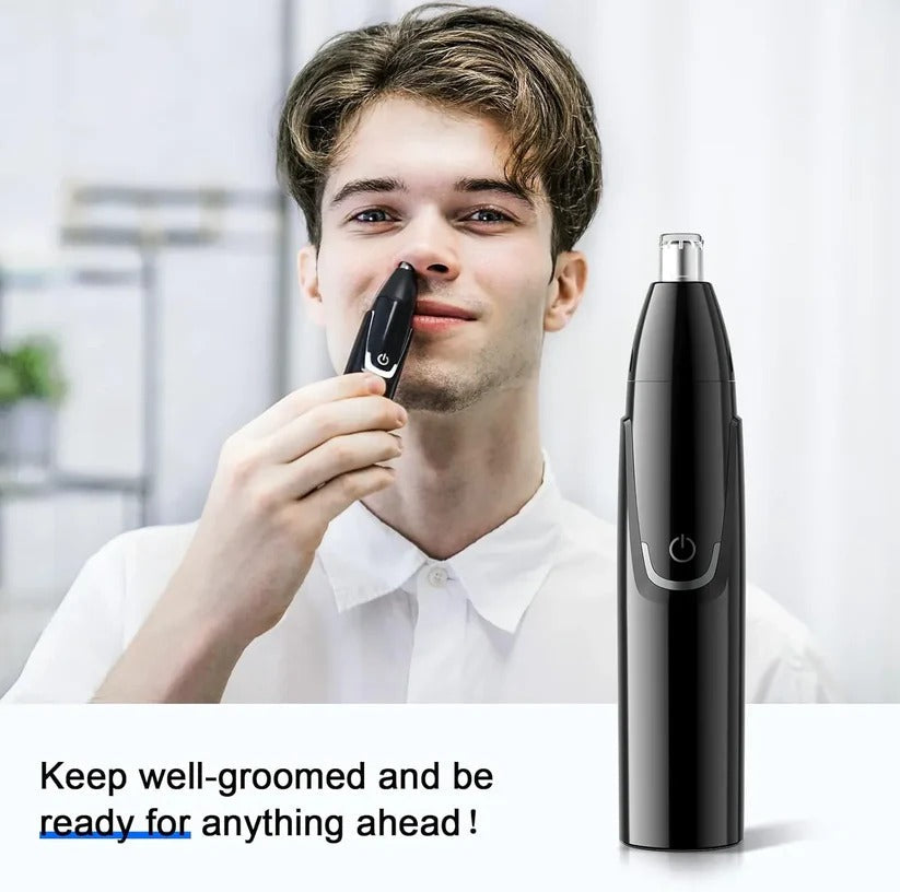 Belro rechargeable nose and ear hair trimmer with sleek design, ergonomic handle, and stainless steel trimming head for personal grooming.
