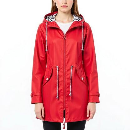 Long elegant Mackintosh rain jacket for women by Belro, showing the sleek, tailored design in a soft, water-resistant fabric.