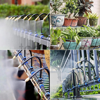 Belro drip irrigation kit with flexible 360-degree hose for outdoor garden watering, showing assembled components and hoses.