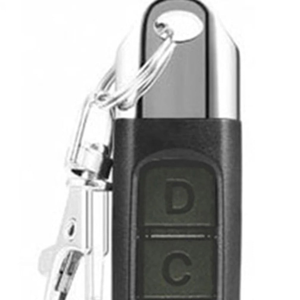 Belro 4-in-1 universal remote control duplicator for car, garage door, and gate, shown in a home outdoor setting.