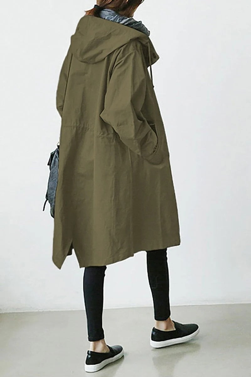 Belro hooded waterproof trench coat for women, featuring a rain-resistant design and adjustable hood for outdoor protection.