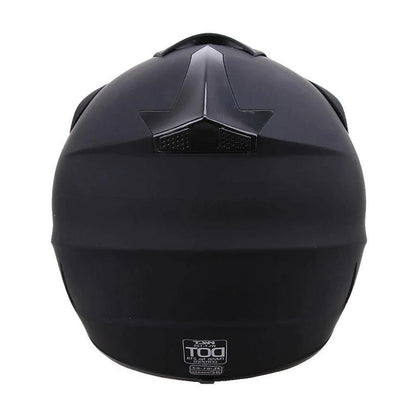Full face Belro snowmobile helmet with integrated goggles, black exterior, and secure chin strap for winter snowmobiling.