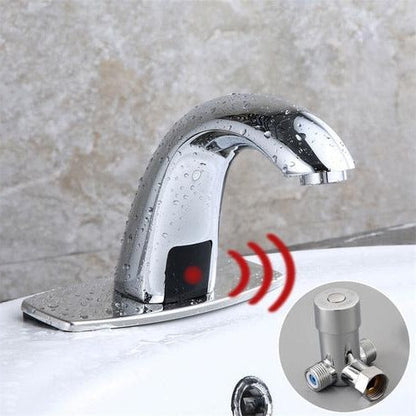 Belro automatic touch-free sensor faucet installed in a modern bathroom sink, showcasing hands-free operation and sleek design.