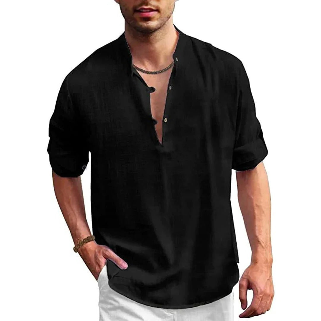 Men's Belro stylish shirt with a classic collar and button-down front, displayed on a hanger against a neutral background.