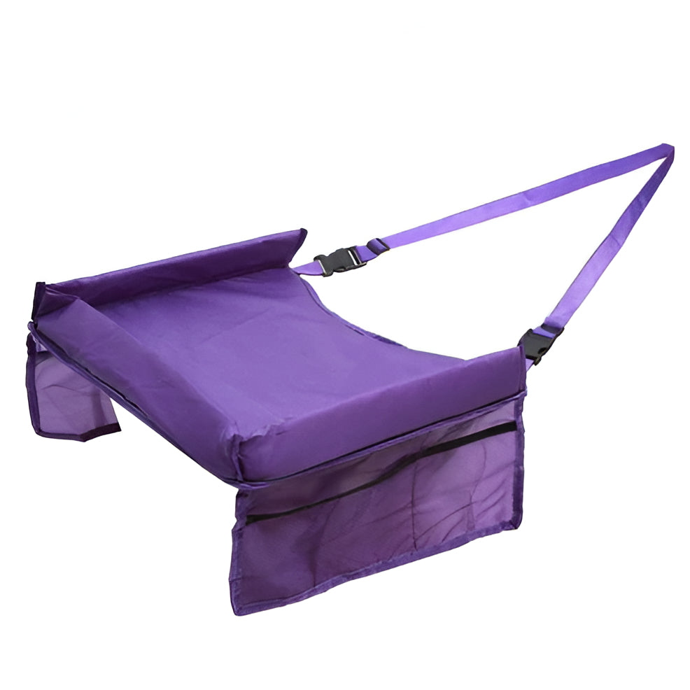 Belro Snack & Play Travel Seat attached to luggage, compact travel bag with built-in seat for kids, ideal for family trips.