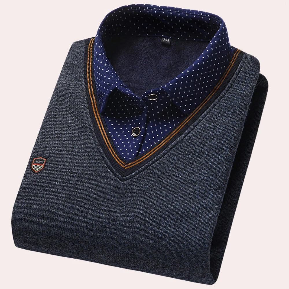 Men's Belro shirt collar sweater featuring a classic collar and knit texture, perfect for casual or smart-casual wear.