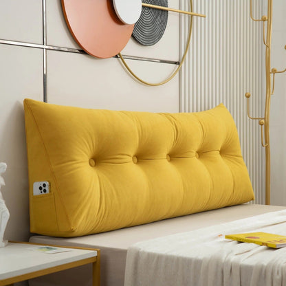 Belro luxury chic wedge pillow for back support, demonstrating its ergonomic design and soft fabric in a cozy bedroom setting.