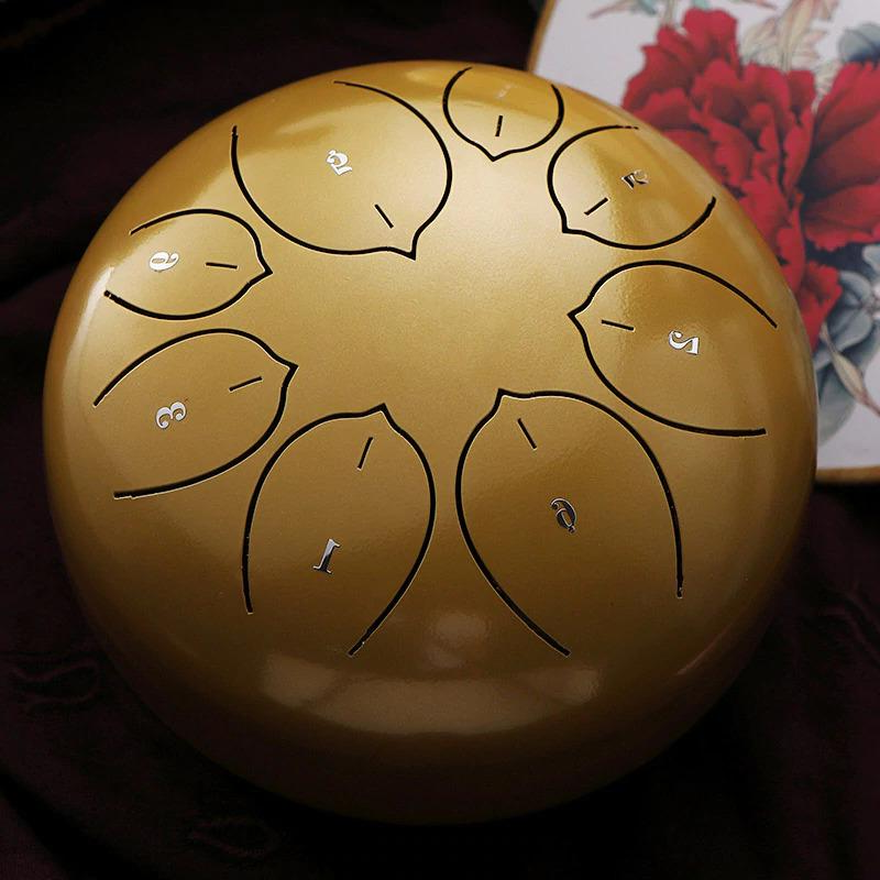 Men's Belro tongue drum, featuring vibrant, colorful design with a round shape and detailed surface pattern.