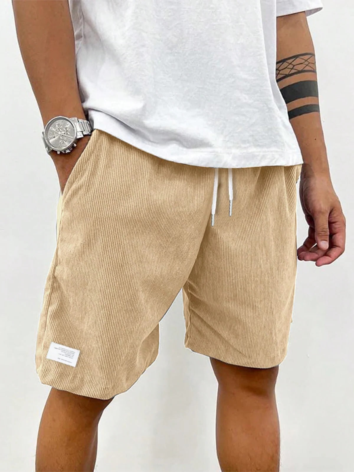 Men's Belro corduroy leisure shorts in a casual fit, shown in a neutral color, suitable for relaxed summer wear.