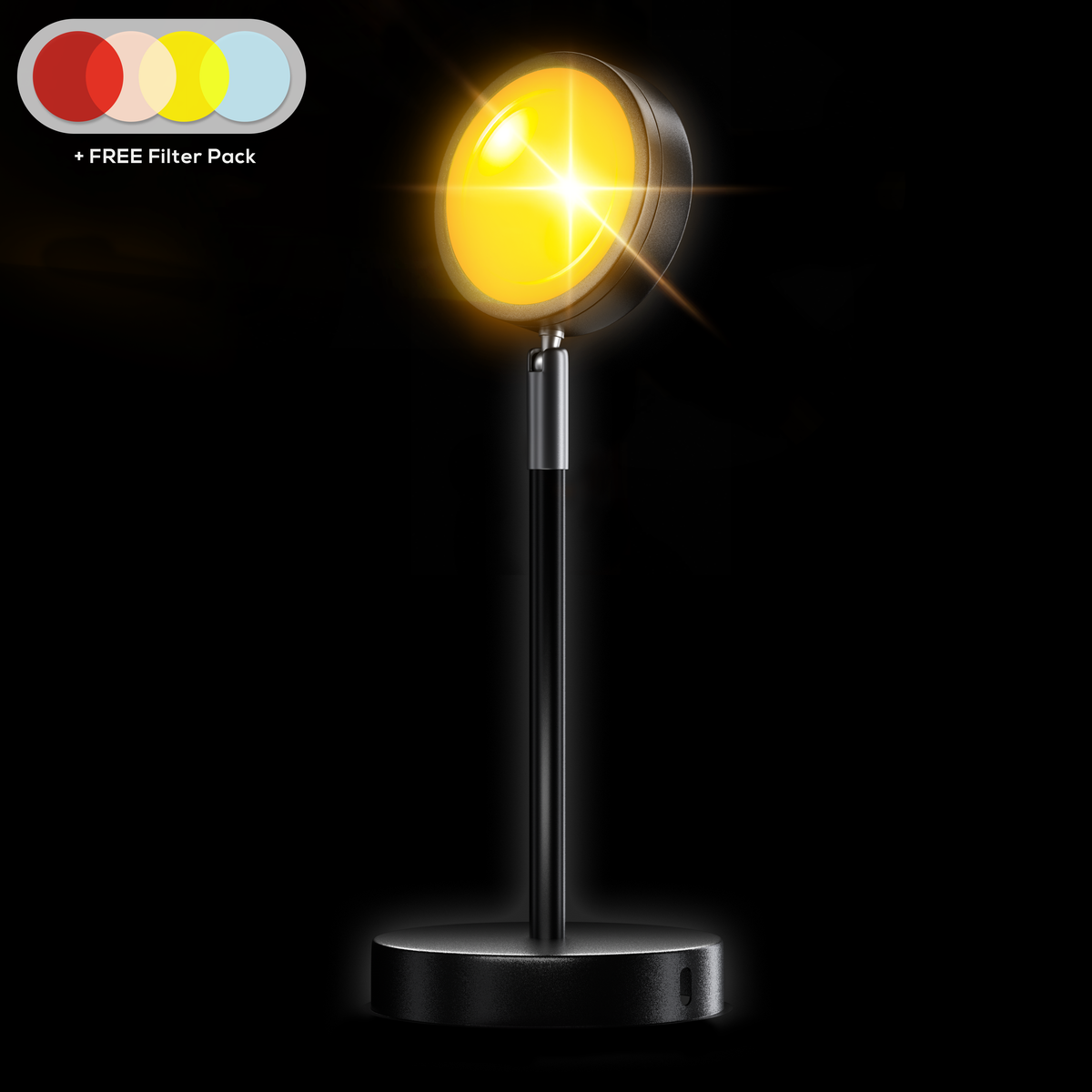 Belro Smart Sunset Lamp Deluxe emits warm, colorful light for relaxing ambiance in a modern electronic night light.