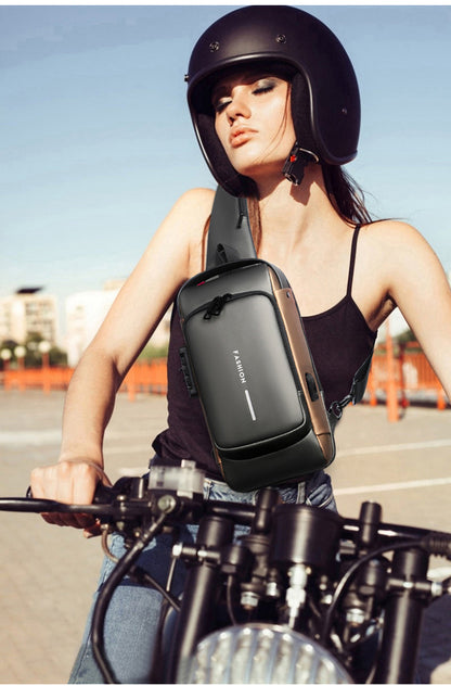 Belro anti-theft crossbody backpack in black showing secure zipper pockets and adjustable strap for travel and daily use